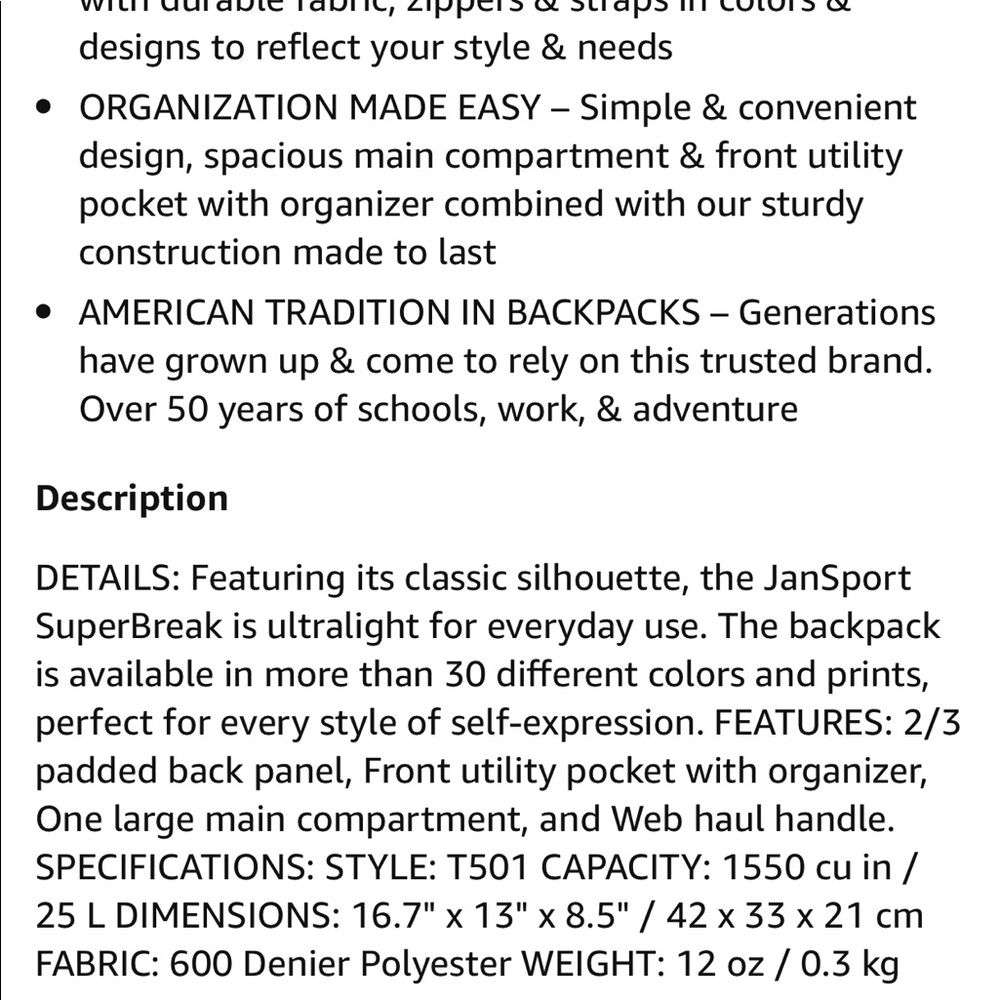 JANSPORT Superbreak Black Backpack #1 Seller $36 - Picture 6 of 6